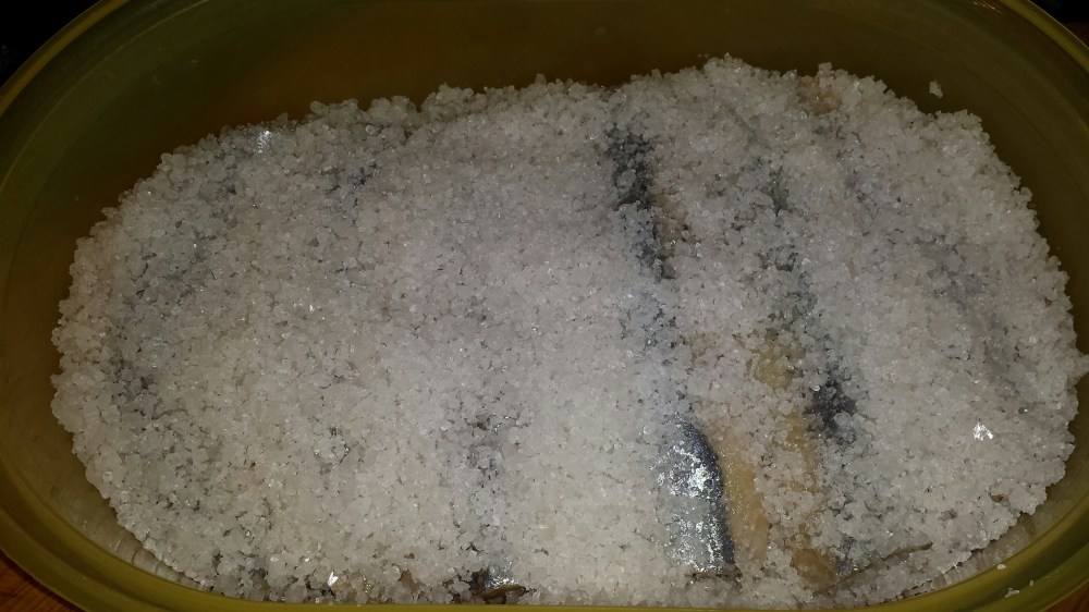 Avslutt med et tykt lag grovsalt over silda.